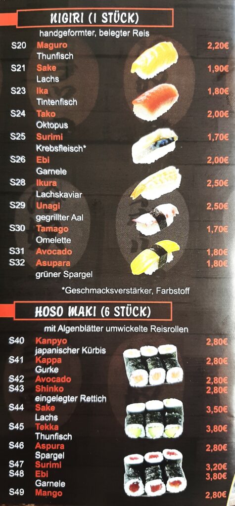 Speisekarte Teil 10 - Sushi